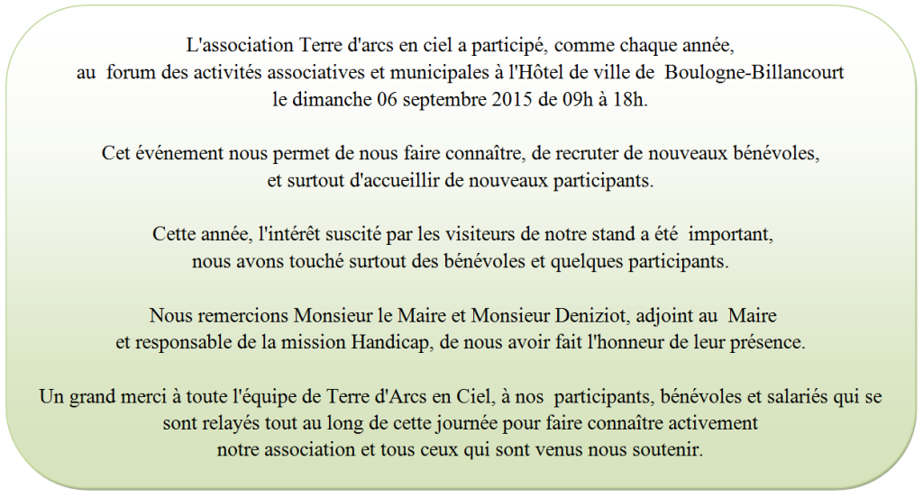 Forum des activités 2015 résumé